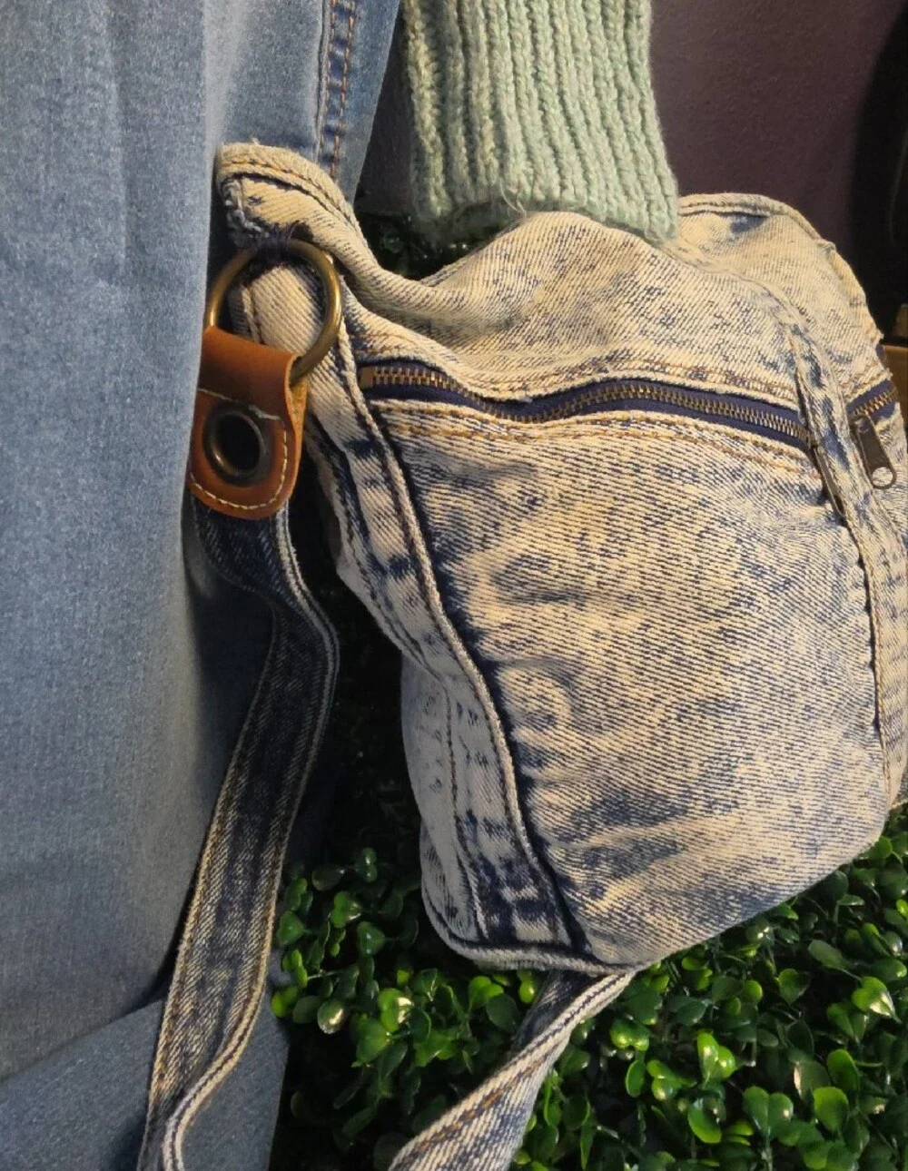 Handmade Acid Washed Denim Crossbody Bag With Doubble Front Pockets